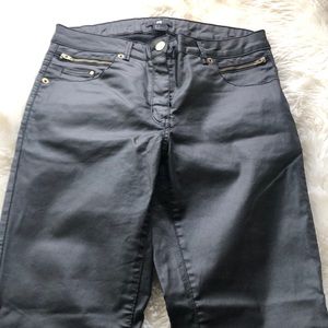 H&M black faux leather zippers galore jeans 6